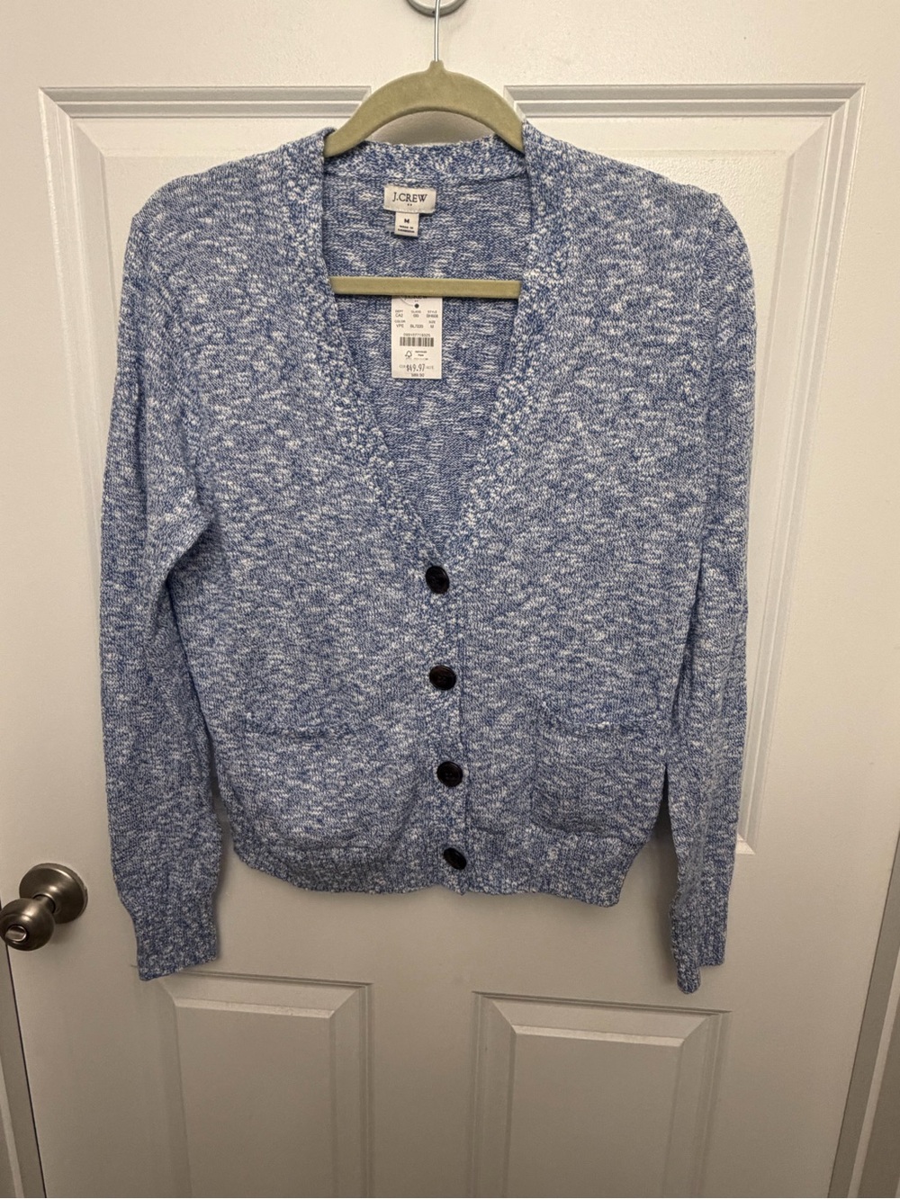 J. Crew Blue Marled Button-Front V-Neck Cardigan